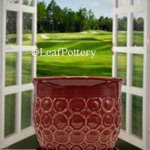 Red Textured Ceramic Planter with Saucer Attached